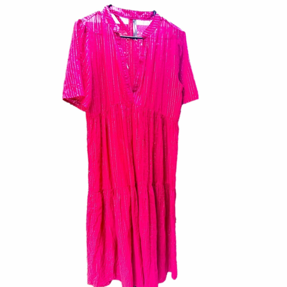 Anthropologie Coverup Sheer Metallic Silver Pink Size Medium maxi
